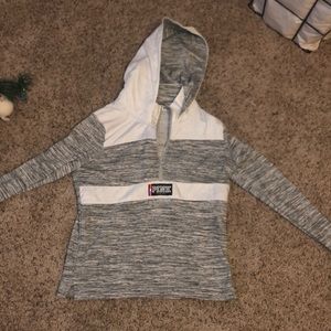 heather grey pink half zip pull over